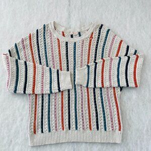 Knox Rose Womens Multicolor Striped Pointelle Knit Crewneck Sweater Size XL